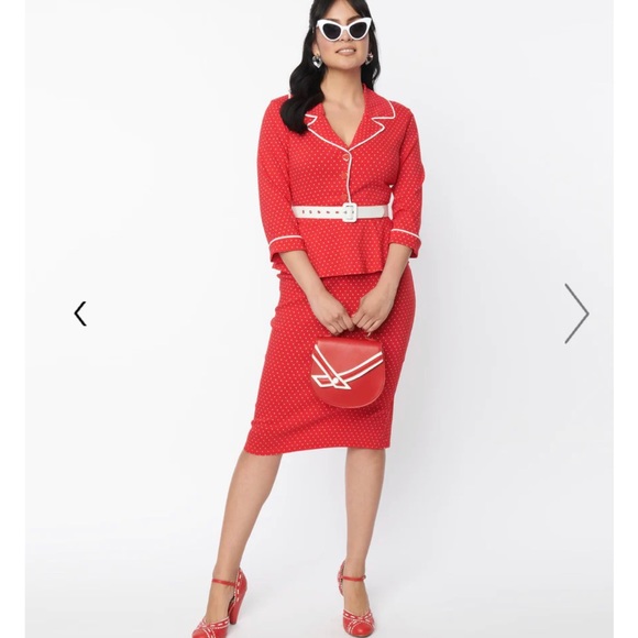 Unique Vintage Dresses & Skirts - Unique Vintage Red & White Pin Dot Cooper Suit Dress